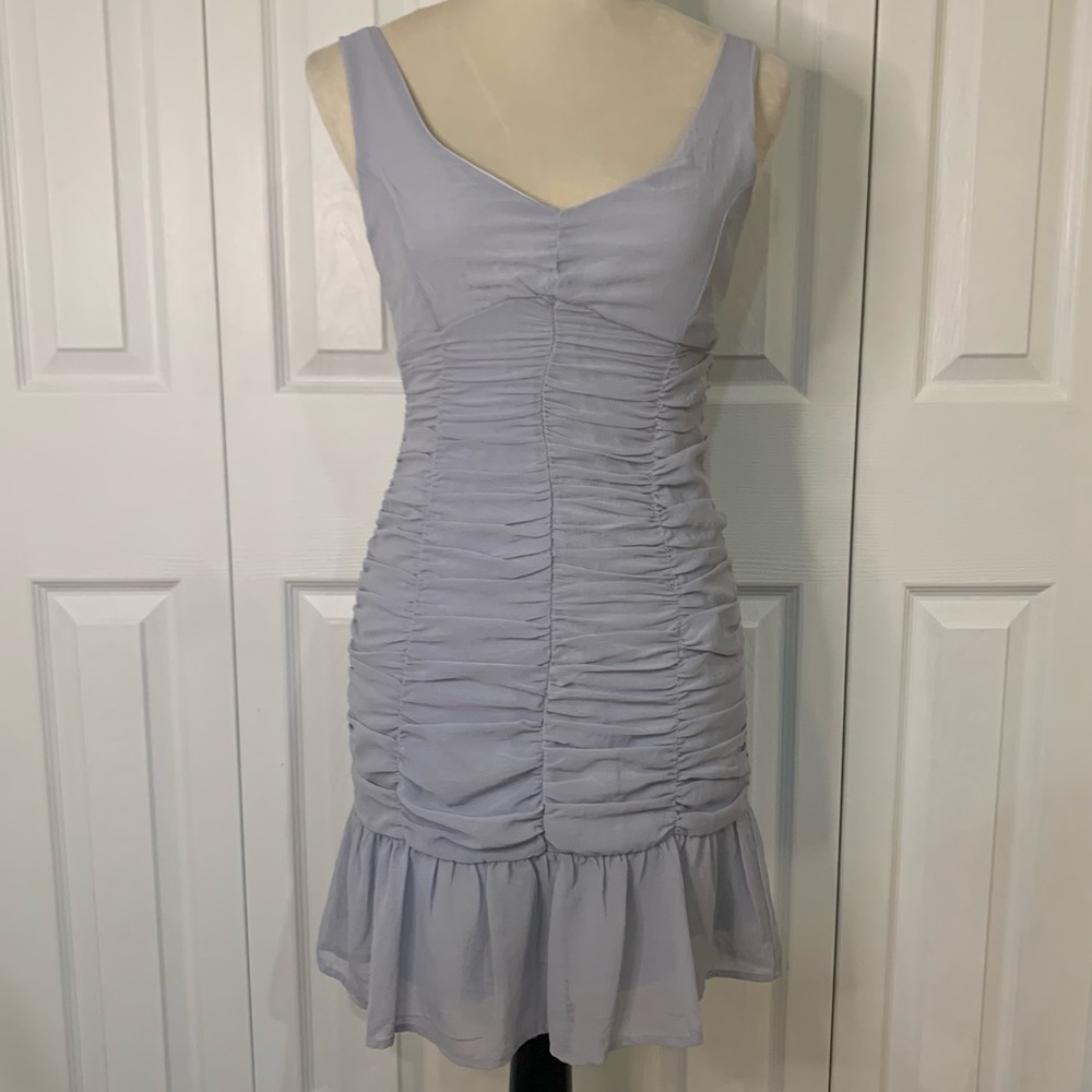 She+Sky powder blue SzSm lined midi dress with ruffle folds and retro look